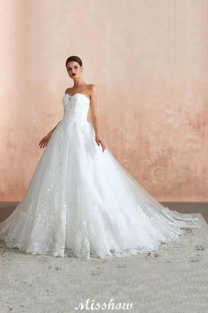 Elegant Sweetheart White Wedding Dress | Simple Tulle Beach Aline Ball Gown (ZD13985) - View 10 | VelvetHem