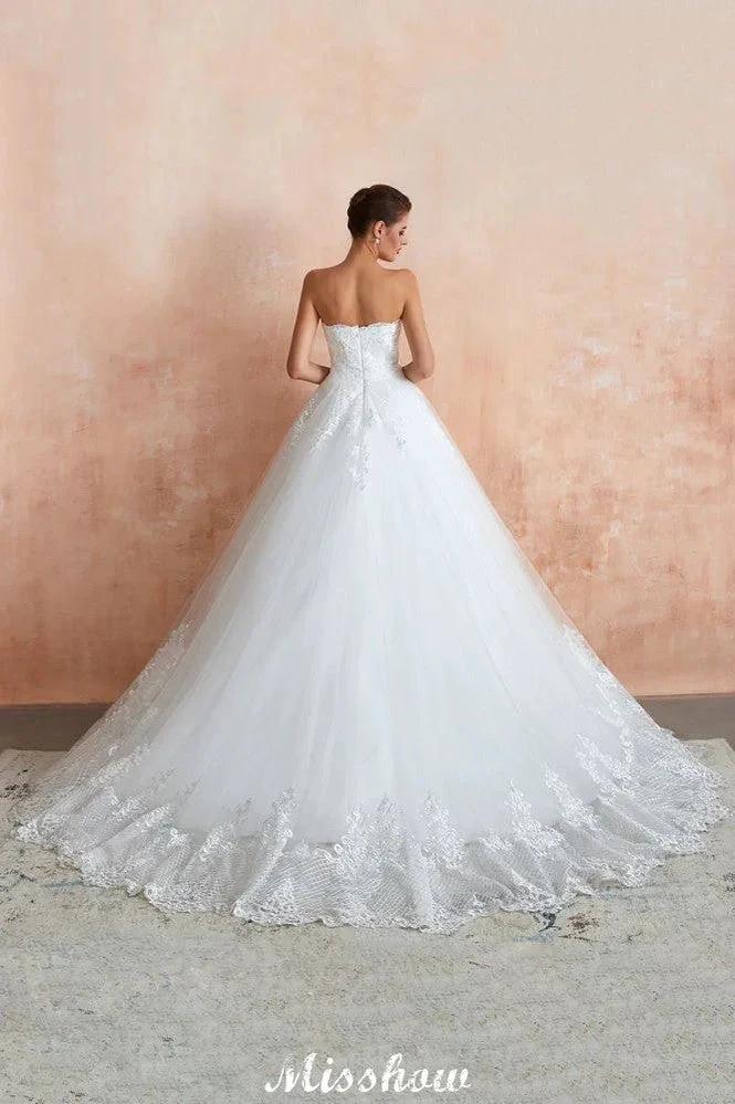 Elegant Sweetheart White Wedding Dress | Simple Tulle Beach Aline Ball Gown (ZD13985) - View 2 | VelvetHem