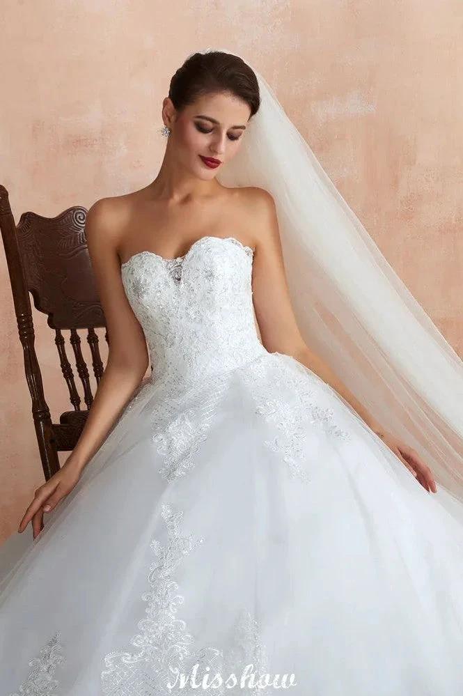 Elegant Sweetheart White Wedding Dress | Simple Tulle Beach Aline Ball Gown (ZD13985) - View 3 | VelvetHem