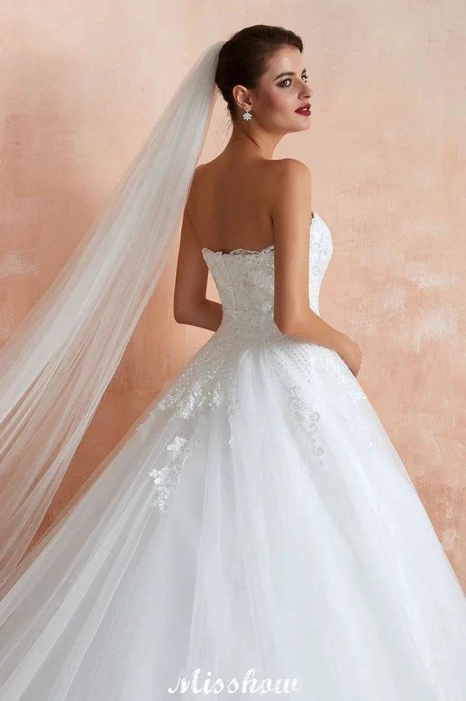 Elegant Sweetheart White Wedding Dress | Simple Tulle Beach Aline Ball Gown (ZD13985) - View 5 | VelvetHem