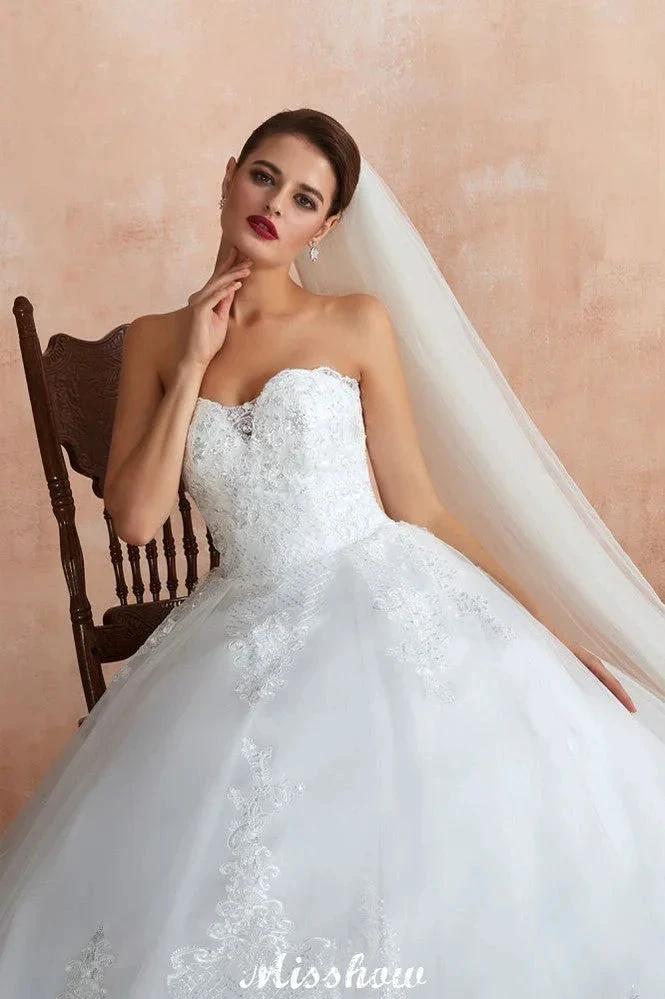 Elegant Sweetheart White Wedding Dress | Simple Tulle Beach Aline Ball Gown (ZD13985) - View 6 | VelvetHem