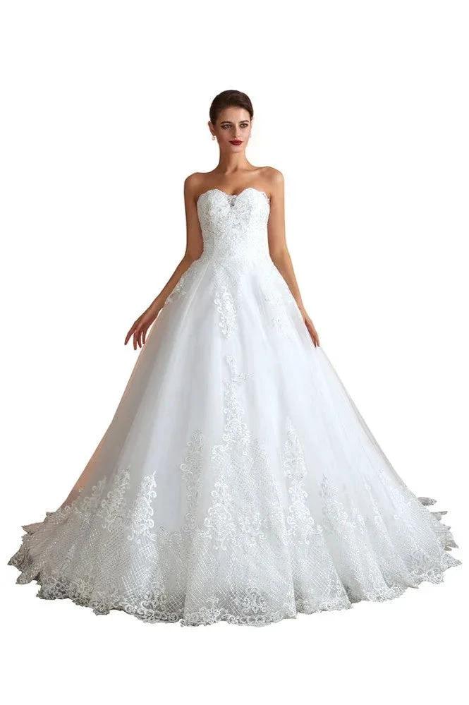 Elegant Sweetheart White Wedding Dress | Simple Tulle Beach Aline Ball Gown (ZD13985) - View 7 | VelvetHem