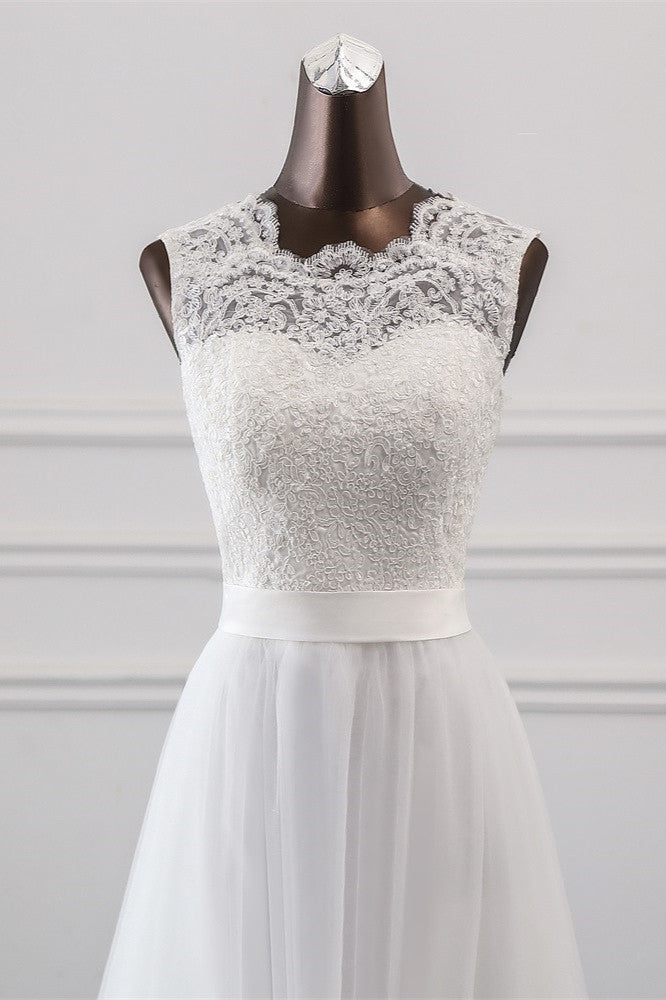 Elegant Tullace Jewel Sleeveless White Wedding Dresses with Appliques (ZD17422)