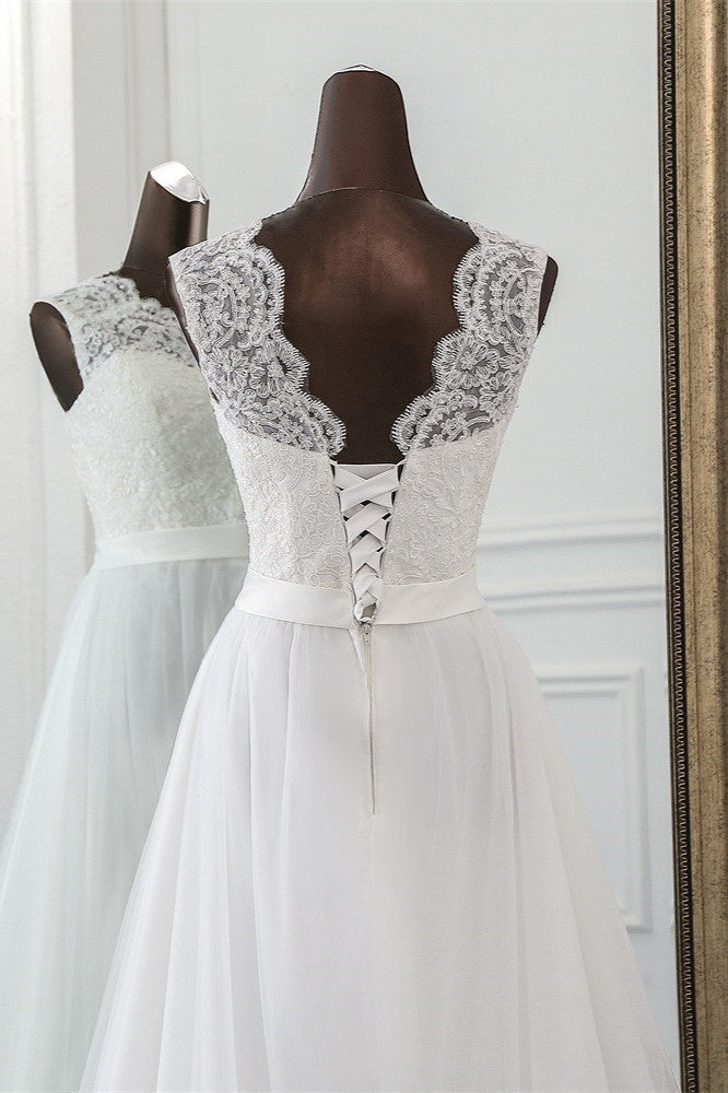 Elegant Tullace Jewel Sleeveless White Wedding Dresses with Appliques (ZD17422)