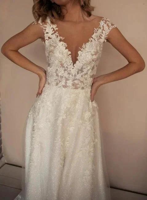 Elegant V-Neck A-Line Sleeveless Wedding Dresses With Lace (ZD14602) - View 3 | VelvetHem