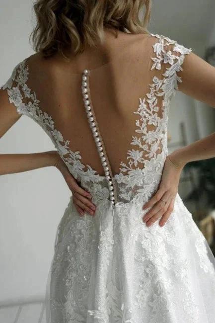 Elegant V-Neck A-Line Sleeveless Wedding Dresses With Lace (ZD14602) - View 4 | VelvetHem