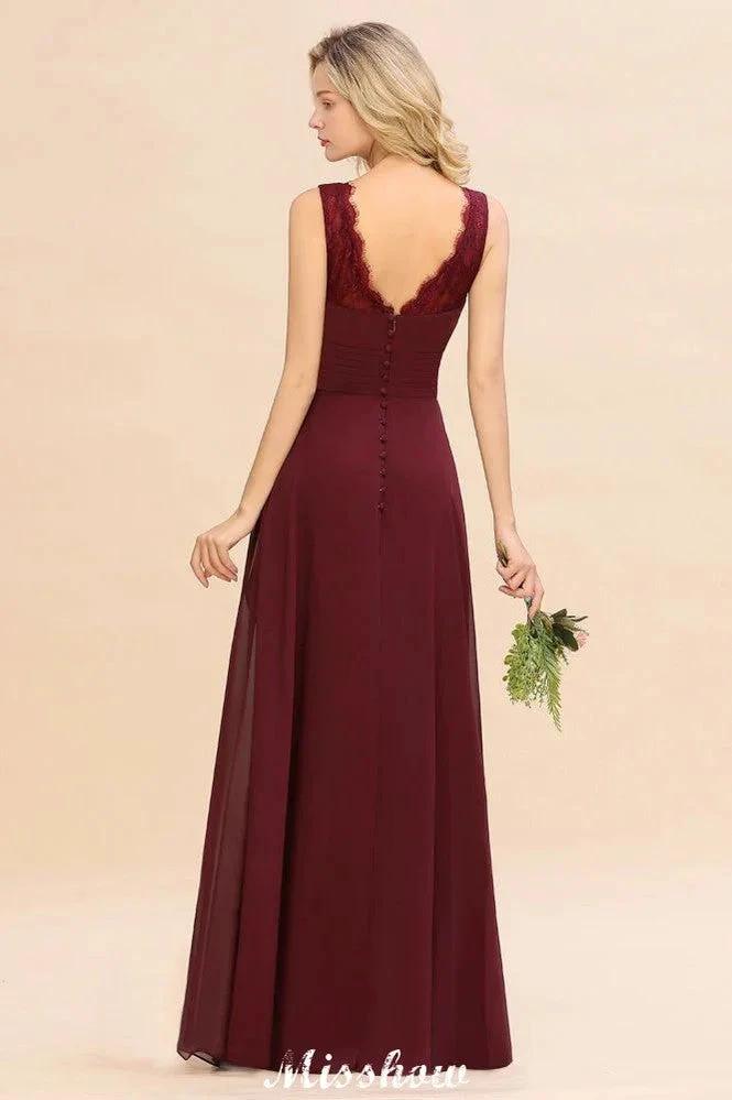 Elegant V-Neck aline Bridesmaid Dress Burgundy Backless Chiffon Party Dress (ZD12931)
