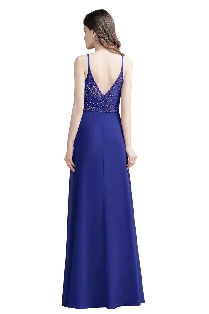Elegant V-Neck Chiffon Aline Bridesmaid Dress Sleeveless Evening Prom Maxi Dress (ZD13087)