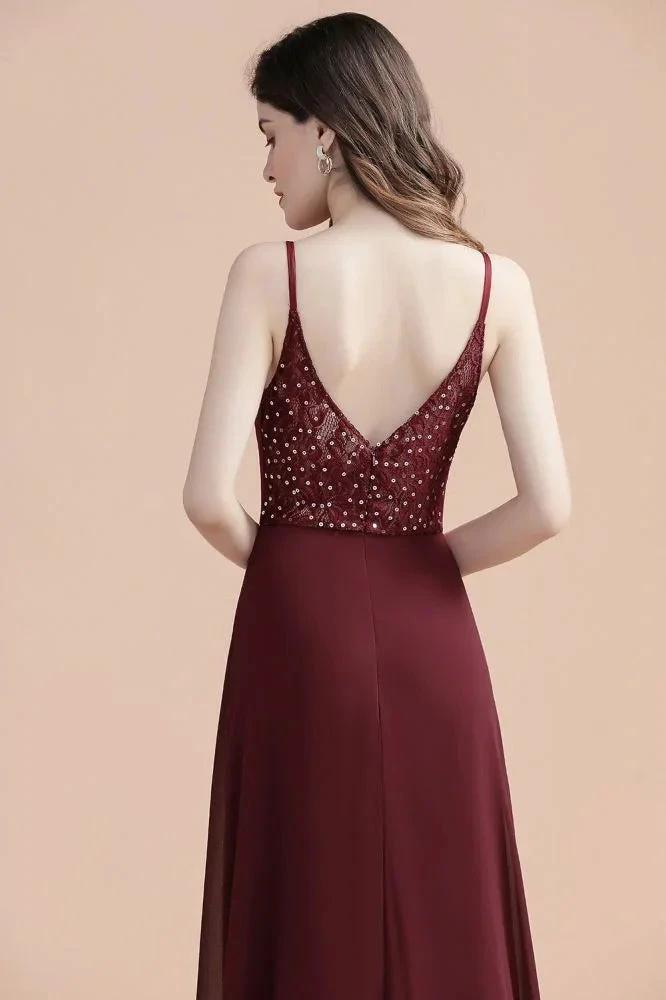 Elegant V-Neck Chiffon Aline Bridesmaid Dress Sleeveless Evening Prom Maxi Dress (ZD13087)