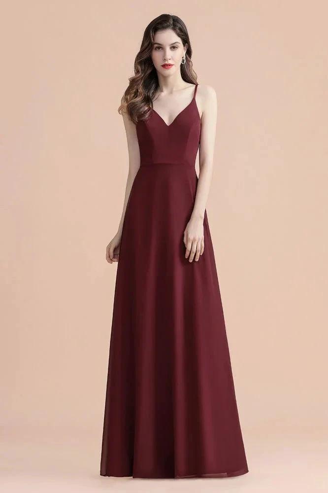 Elegant V-Neck Chiffon Aline Bridesmaid Dress Sleeveless Evening Prom Maxi Dress (ZD13087)