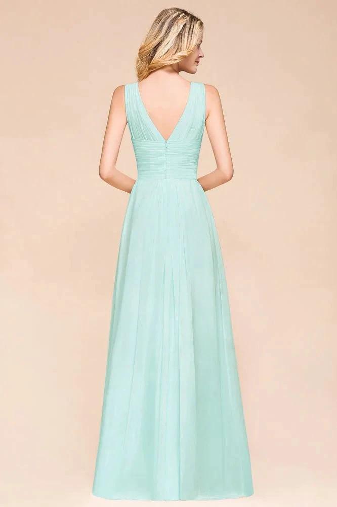Elegant V-Neck Chiffon Bridesmaid Dress A-line Maxi Wedding Party Dress (ZD12972)