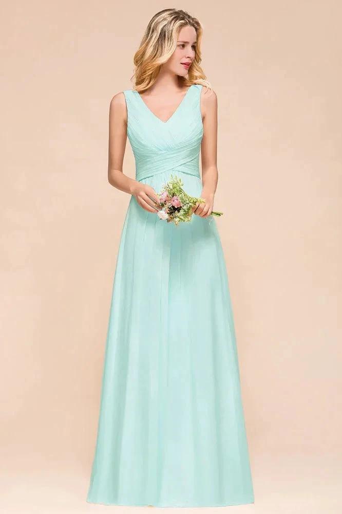 Elegant V-Neck Chiffon Bridesmaid Dress A-line Maxi Wedding Party Dress (ZD12972)