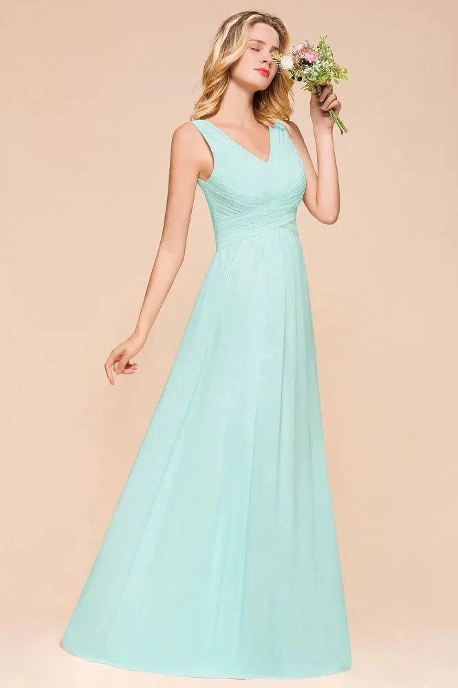 Elegant V-Neck Chiffon Bridesmaid Dress A-line Maxi Wedding Party Dress (ZD12972)