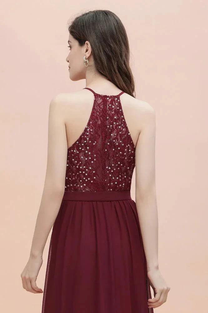 Elegant V-Neck Chiffon Bridesmaid Dress Backless aline Party Dress with Sequins (ZD13028)