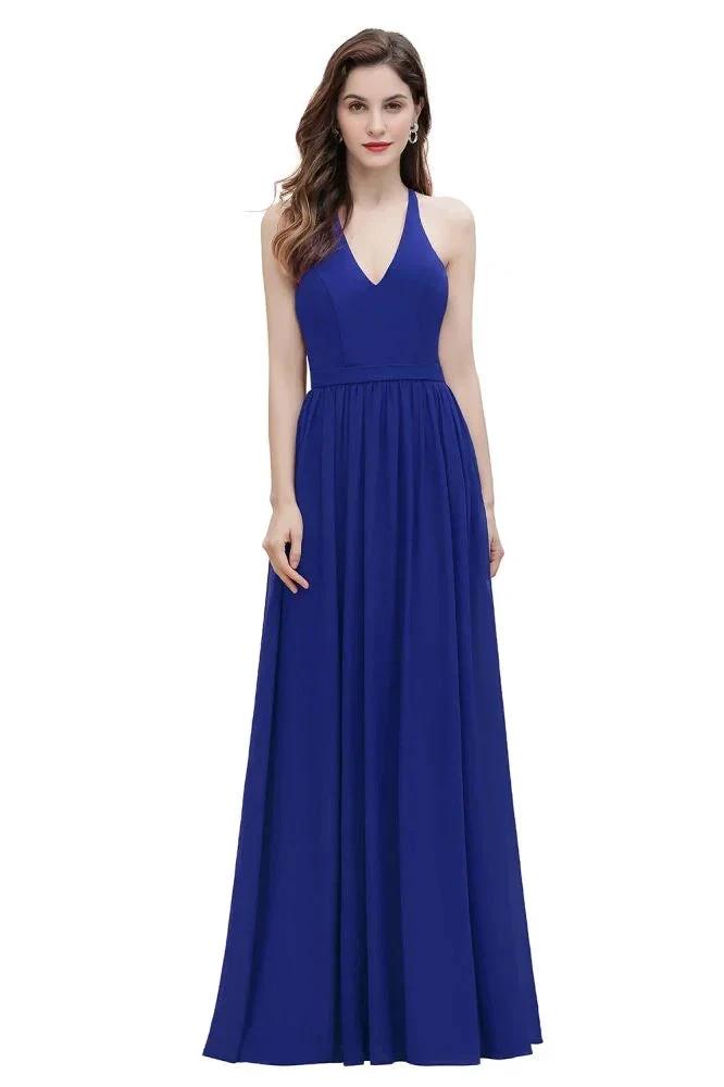 Elegant V-Neck Chiffon Bridesmaid Dress Backless aline Party Dress with Sequins by misshow.com