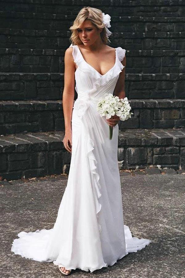 Elegant V-neck Chiffon Ruffles Sleeveless Wedding Dress Bridal Gowns (ZD15467)
