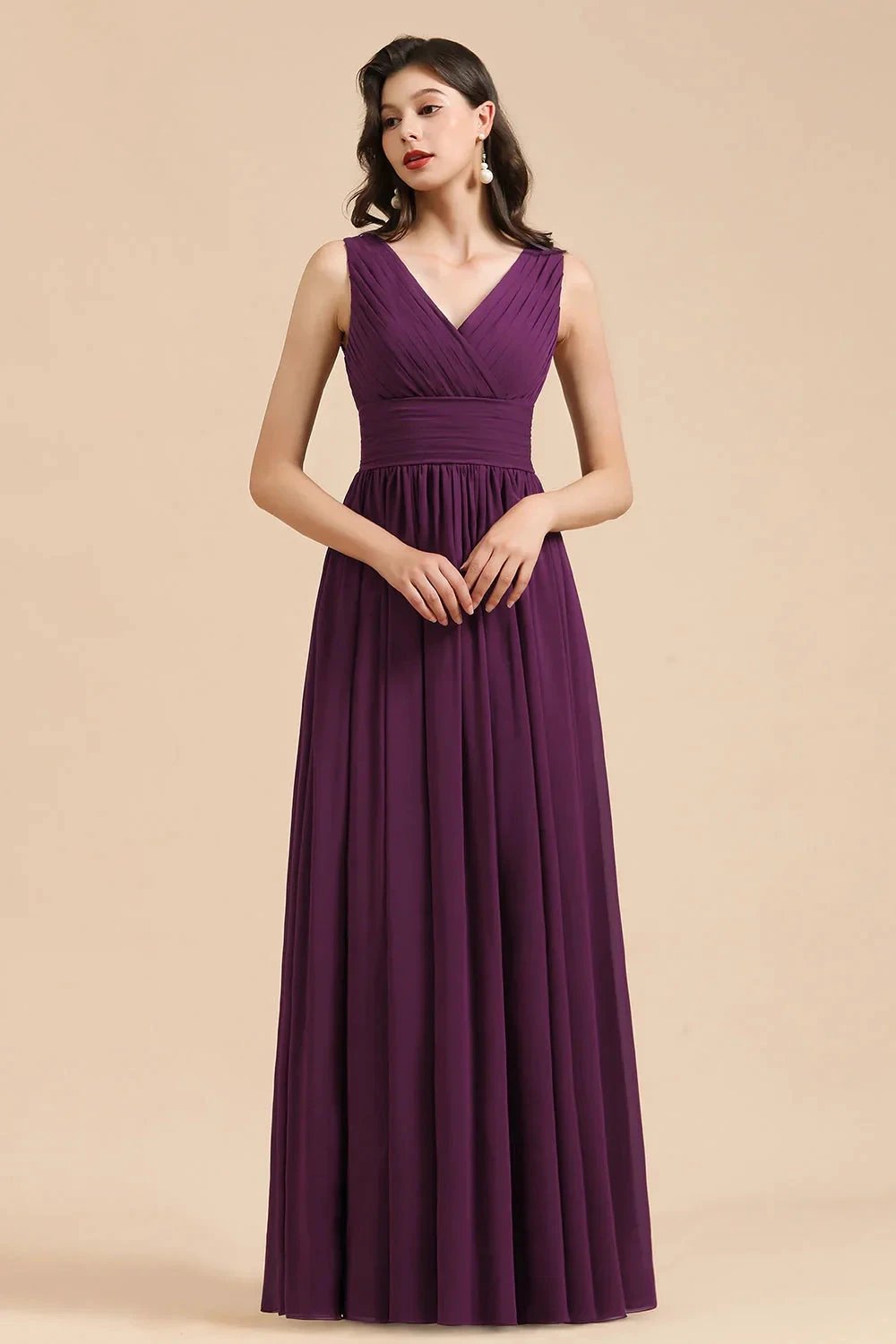 Elegant V-Neck Ruffle A-line Chiffon Lace Bridesmaid Dresses (ZD12875)