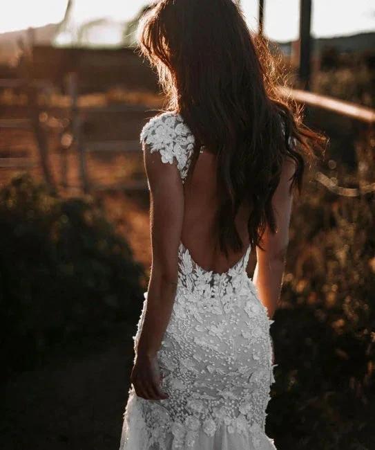 Elegant V-neck Sleeveless Mermaid Wedding Dresses with Lace (ZD16404) - View 5 | VelvetHem