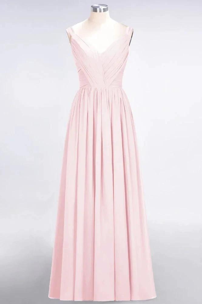 Elegant V-Neck Strap Backless Ruffles Chiffon Floor-Length Bridesmaid Dress by misshow.com