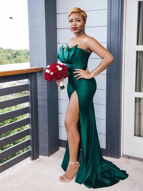 Elegant Vintage Off-the-Shoulder Elastic Woven Satin Ruched Sleeveless Bridesmaid Dresses (ZD13140)