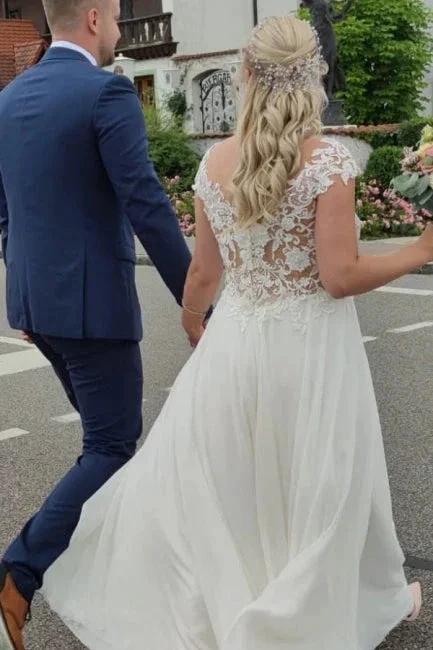 Elegant Wedding Dresses Long Tulle | Wedding dresses with lace (ZD14666) - View 4 | VelvetHem