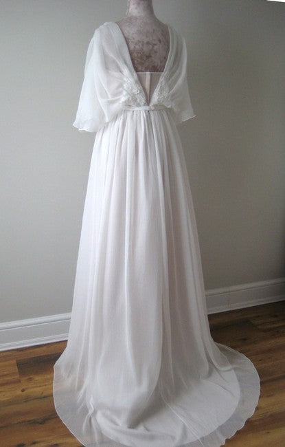 Elegant Wedding Dresses V Neck Half Sleeves Backless Lace Bridal Gown
