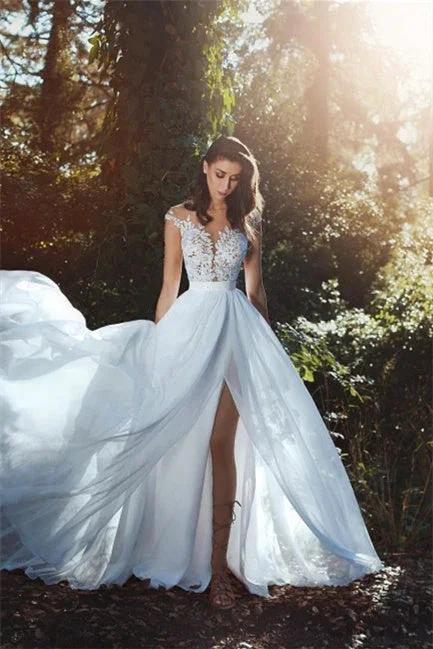 Elegant wedding dresses with lace chiffon floor-length (ZD16609)