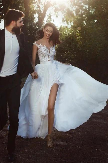 Elegant wedding dresses with lace chiffon floor-length (ZD16609)