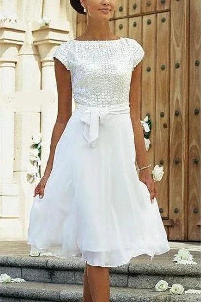 Elegant White A-line Chiffon Wedding Dress With Short Sleeve (ZD16432)
