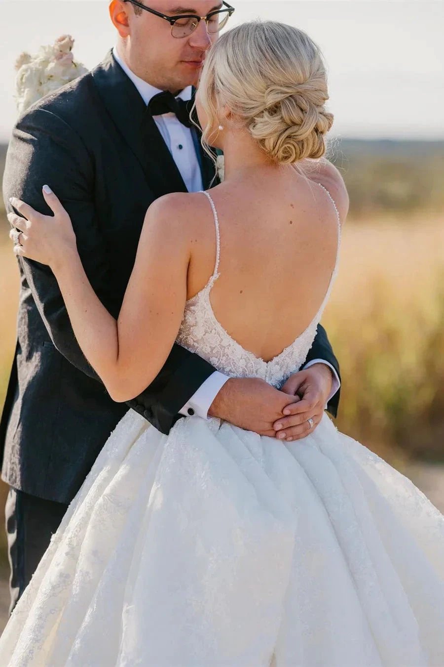 Elegant White A-line V-neck Backless Wedding Dress With Lace (ZD14584)