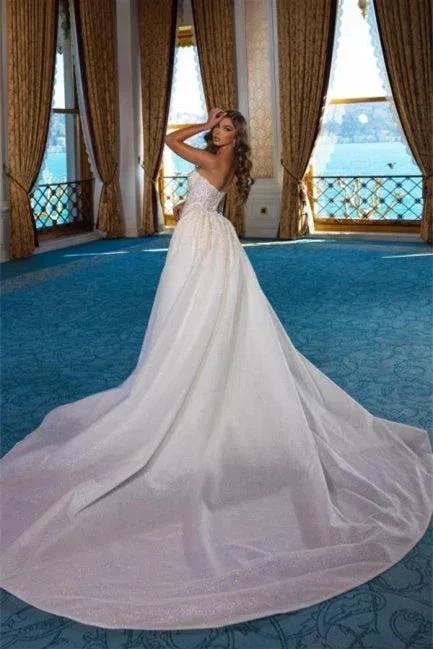 Elegant White Long A-Line Sleeveless Wedding Dresses With Lace (ZD14626)