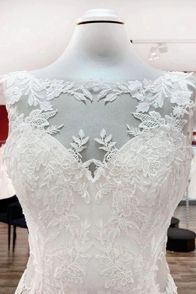 Elegant White Long Mermaid Tulle Lace Open Back Wedding Dresses (ZD15160)