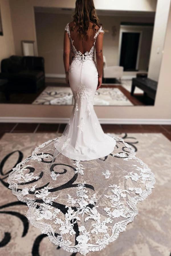 Elegent Long Mermaid Sweetheart Sleeveless Chapel Train Backless Wedding Dress (ZD16703)