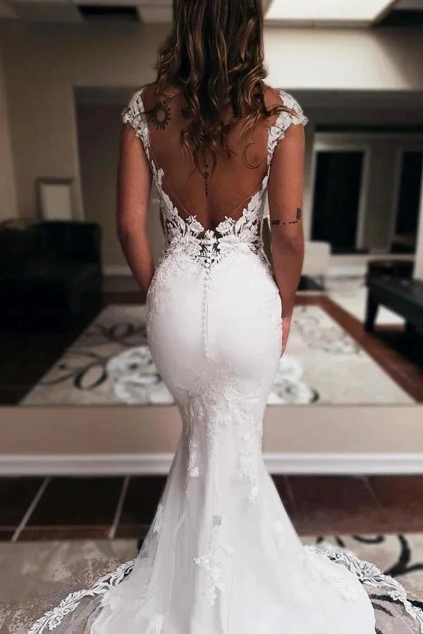 Elegent Long Mermaid Sweetheart Sleeveless Chapel Train Backless Wedding Dress (ZD16703)