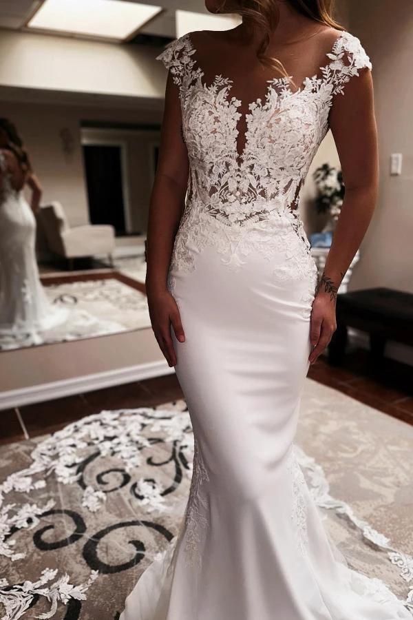 Elegent Long Mermaid Sweetheart Sleeveless Chapel Train Backless Wedding Dress (ZD16703)
