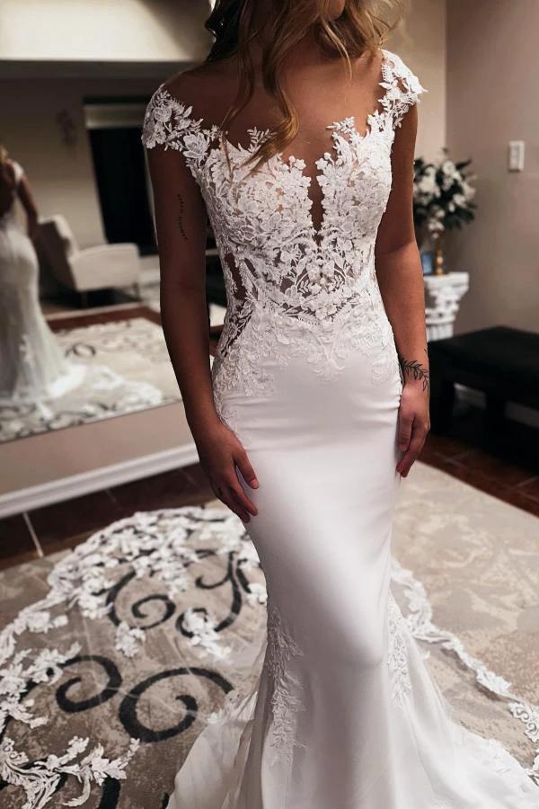 Elegent Long Mermaid Sweetheart Sleeveless Chapel Train Backless Wedding Dress (ZD16703)
