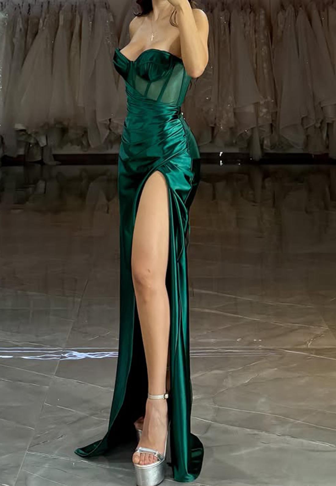 Asymmetrical Sweetheart High Slit Pleats Mermaid Prom Dresses