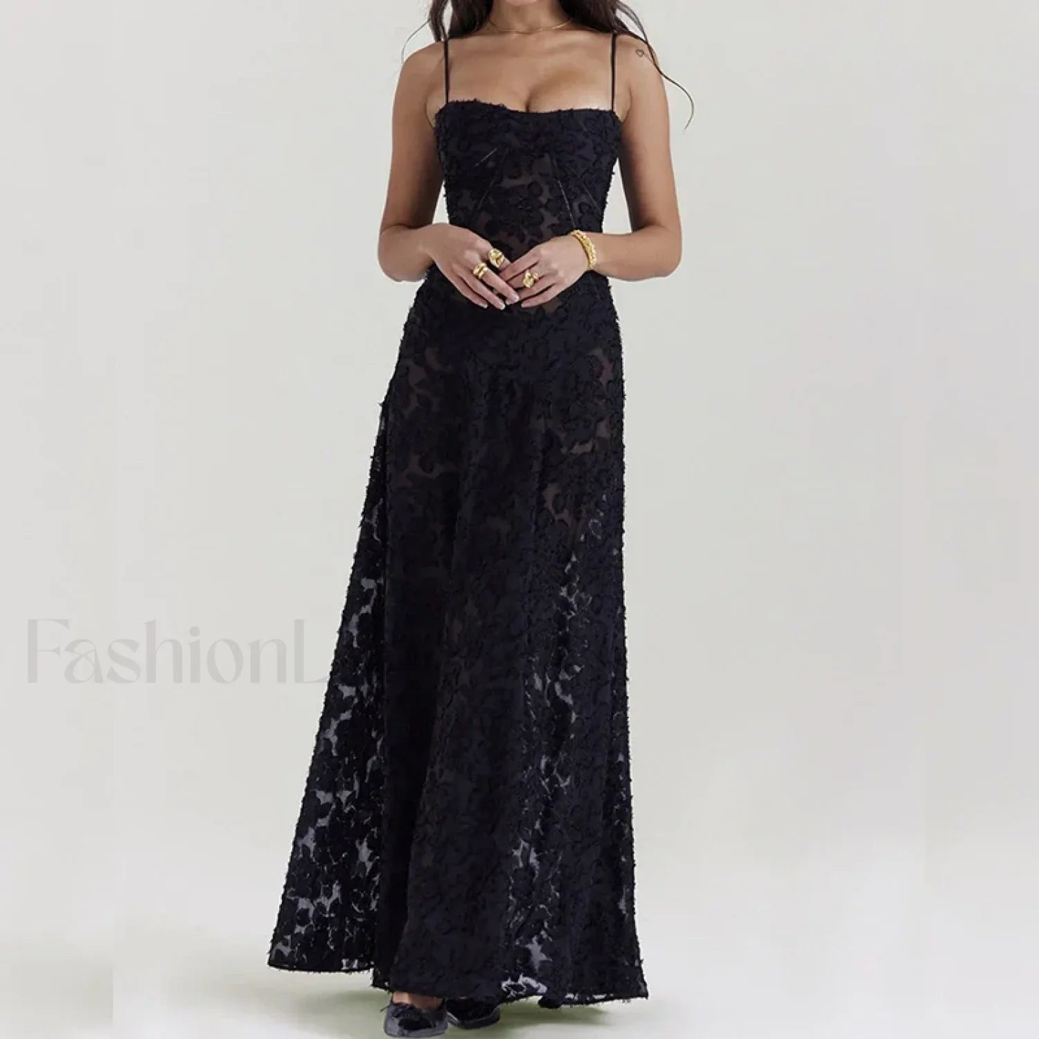 Embroidered Lace Off Shoulder Maxi Dress