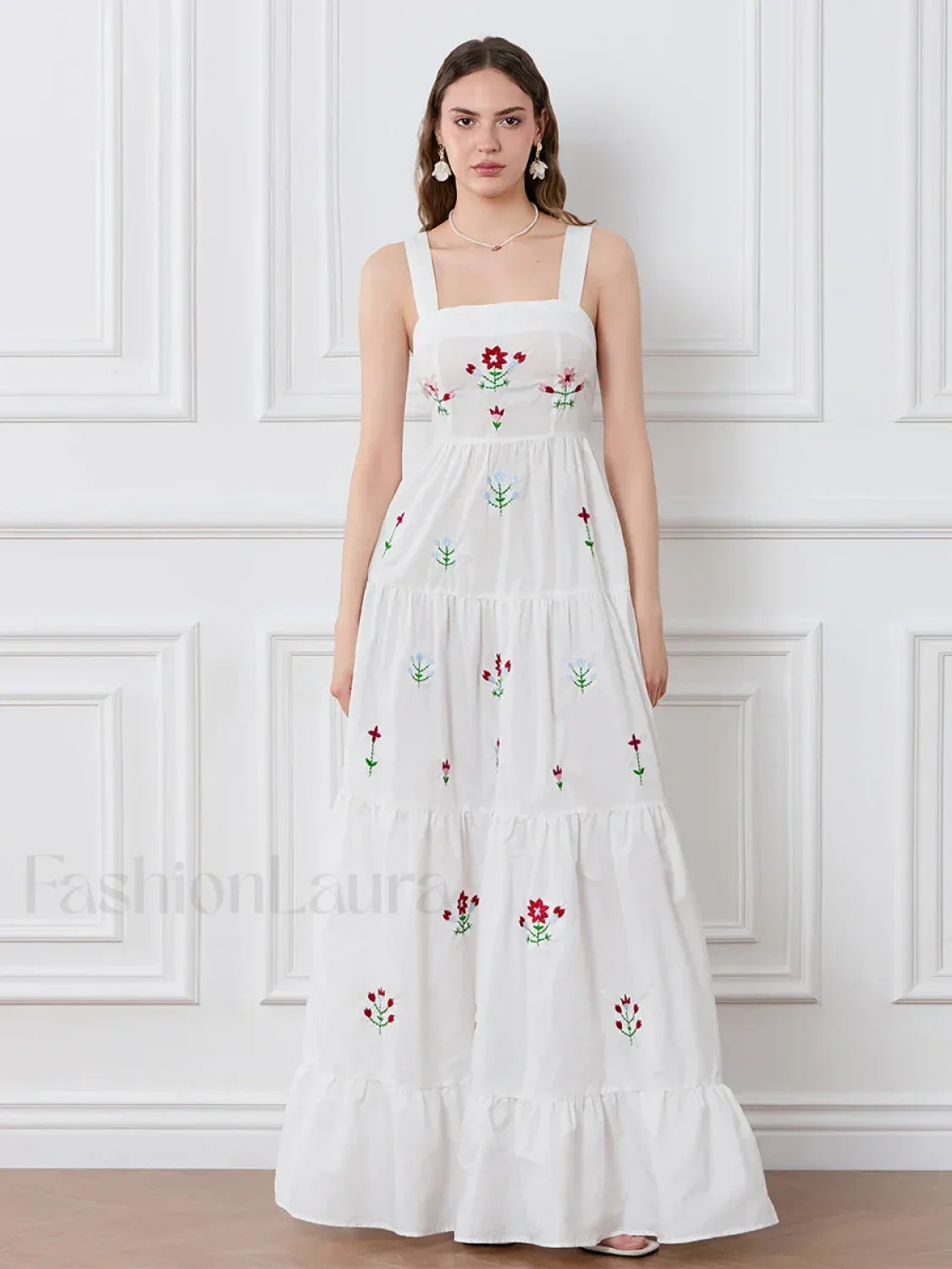 Embroidered Square Neck Boho Dress
