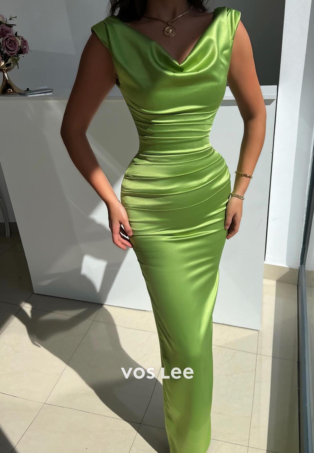 Cowl Neck Floor-Length Cap Sleeves Column Formal Dresses