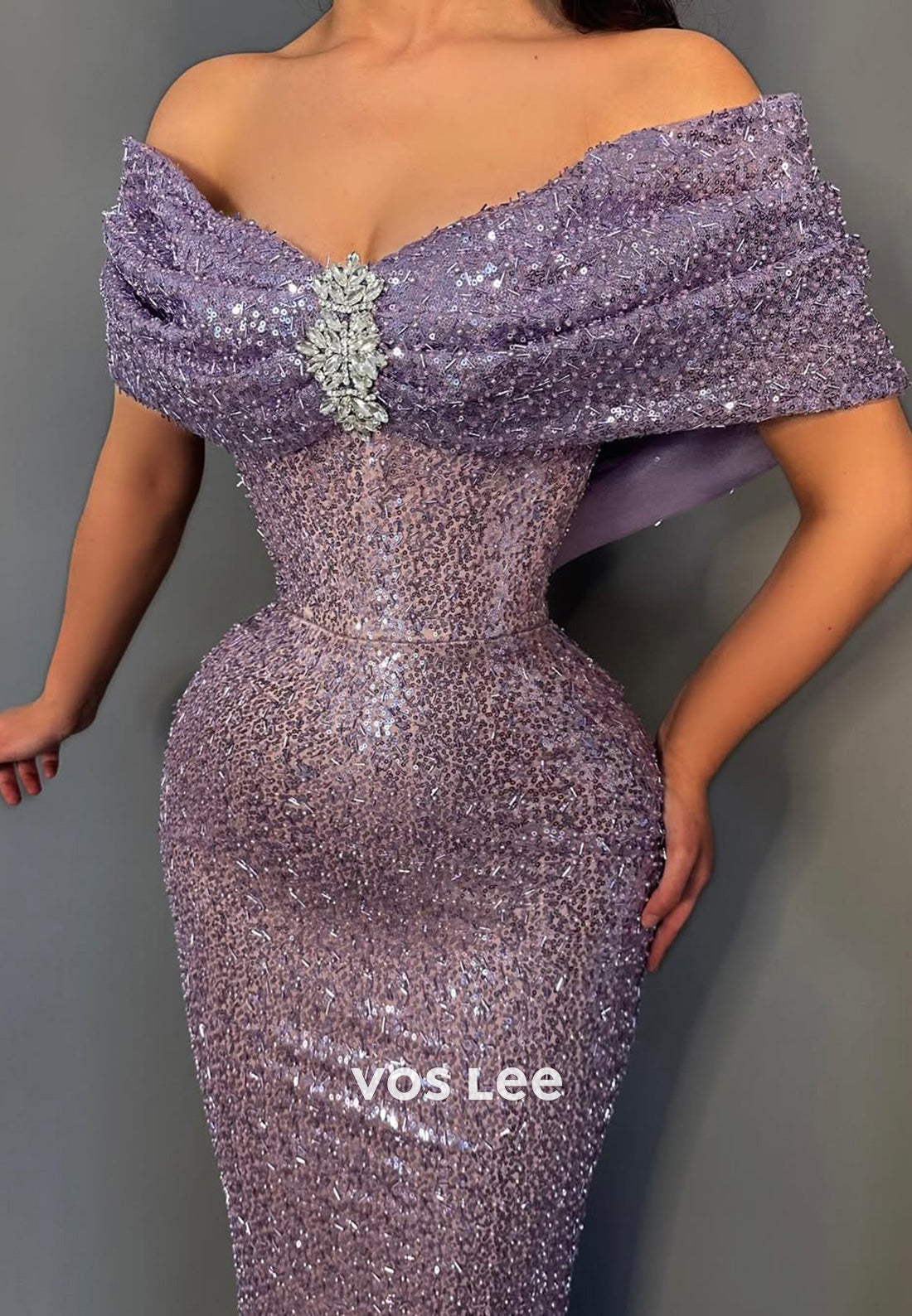Fully Sequined Mermaid Party Long Wedding Guest Dresses with Rhinestone