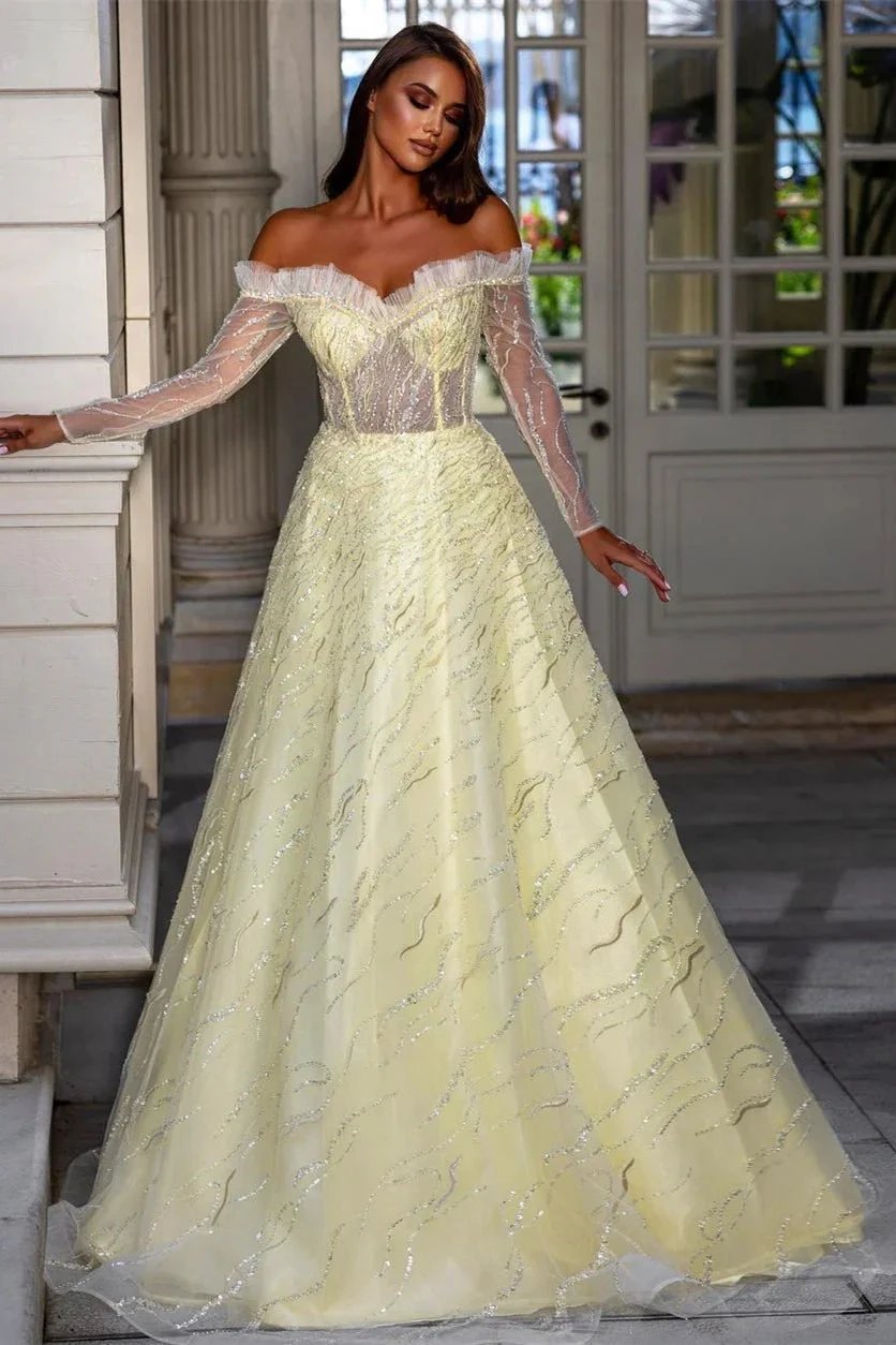 Exquisite Floor Length Sweetheart Long Sleeves A-Line Sequined Wedding Dress (ZD14785)