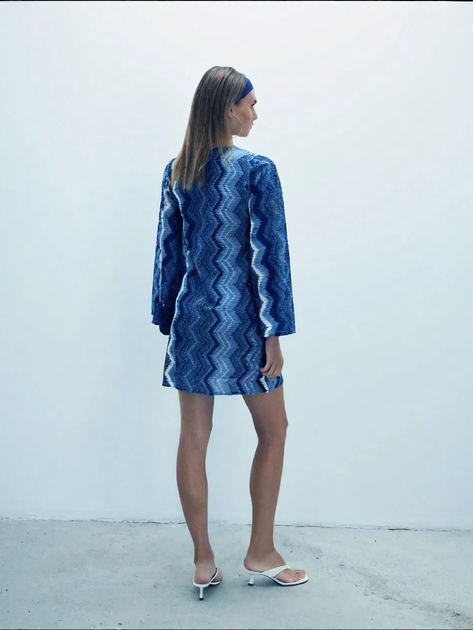 Blue Zigzag Knit Mini Dress