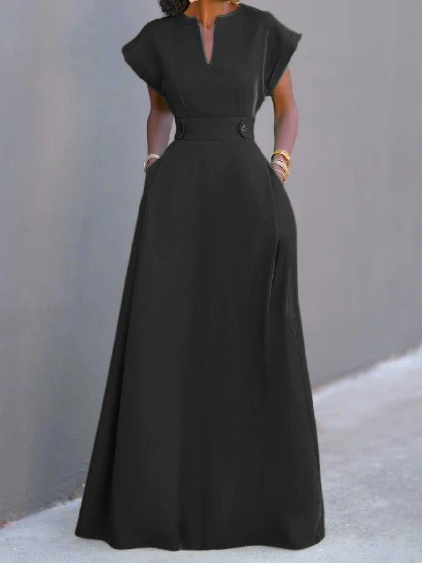 Flying Sleeves Solid Color Split-Joint V-Neck Evening Dresses Maxi Dresses - View 6 | VelvetHem