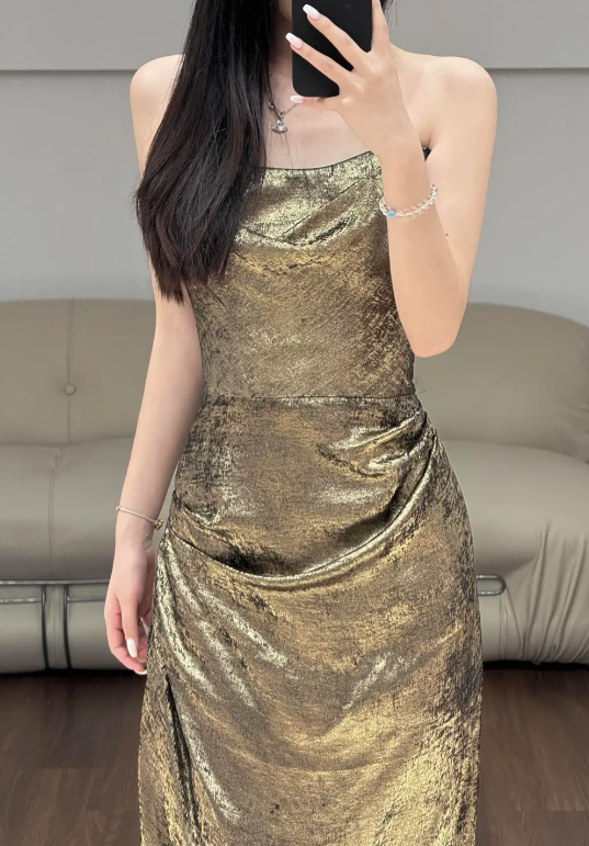 Gold Sheath Evening Dress Birthday Outfit Prom Party Dress - View 2 | FashionDia