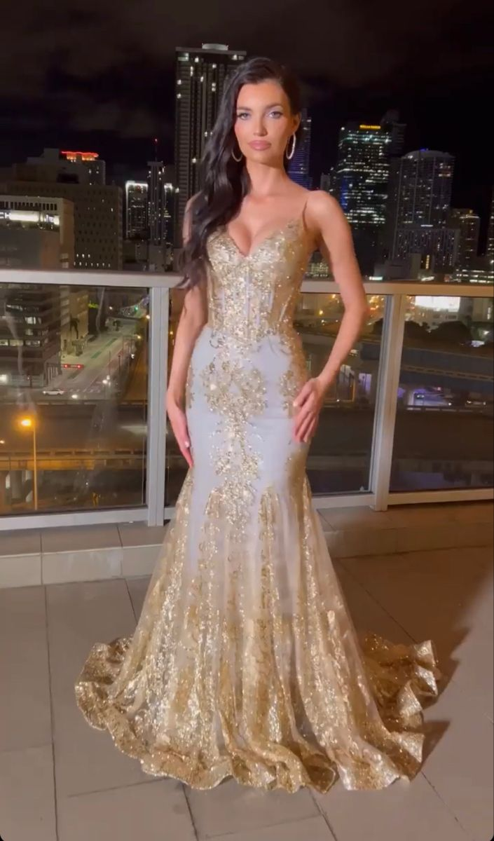 Gold Lace Prom Dress Graduation Dress Birthday Dress - FashionDia