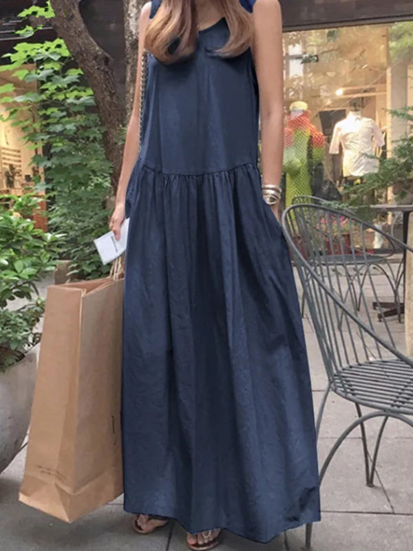 Casual Solid Color Split-Joint Loose Maxi Dress