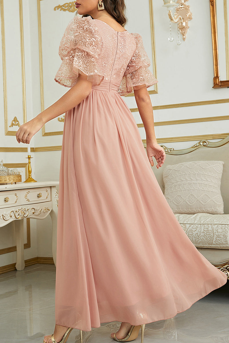 Celebrities Elegant Solid Lace V Neck Evening Dress Dresses - View 6 | VelvetHem
