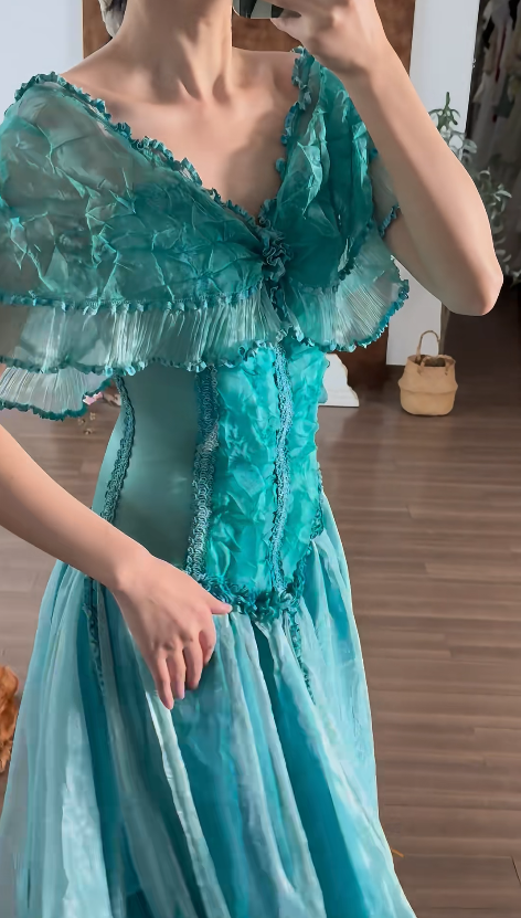 V Neck Chiffon Prom Party Dress Retro Vintage Evening Dress