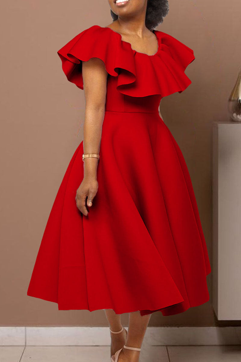 Elegant Solid Patchwork Flounce O Neck Evening Dress Dresses - View 8 | VelvetHem